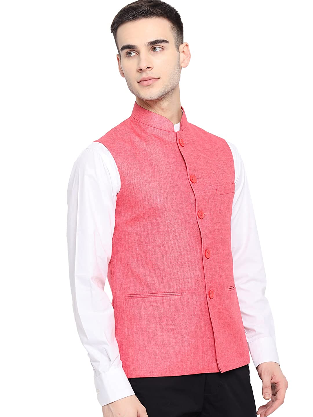 Vastraa Fusion Men's Indian Traditional Cotton Solid Nehru Jacket/Waistcoat