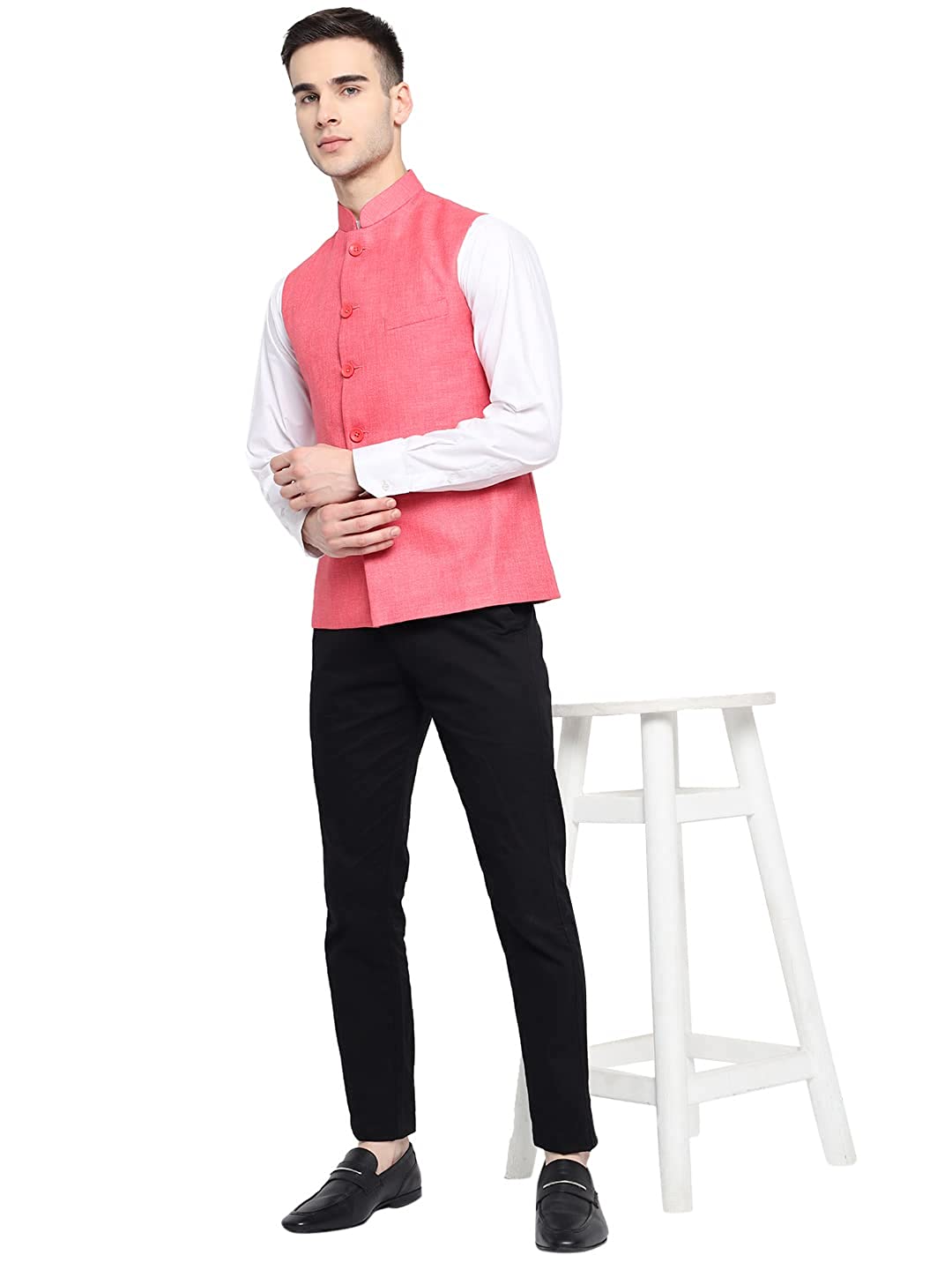 Vastraa Fusion Men's Indian Traditional Cotton Solid Nehru Jacket/Waistcoat