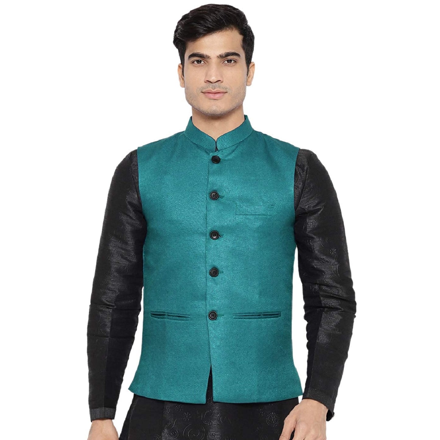 Vastraa Fusion Men's Indian Traditional Cotton Solid Nehru Jacket/Waistcoat