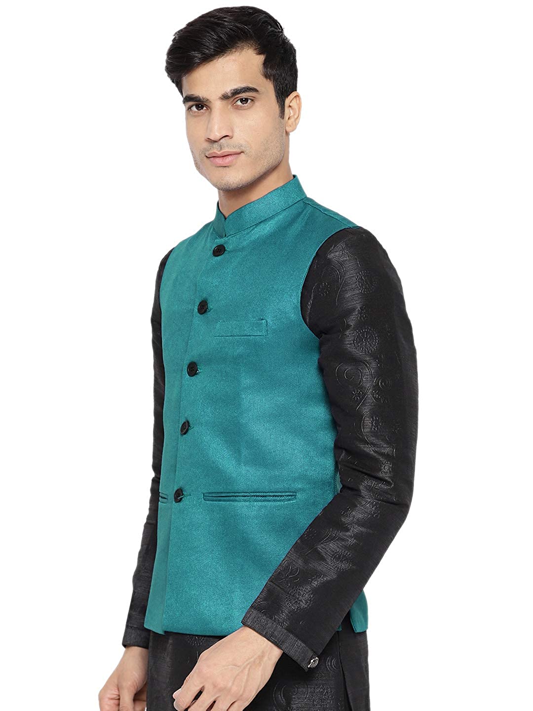 Vastraa Fusion Men's Indian Traditional Cotton Solid Nehru Jacket/Waistcoat