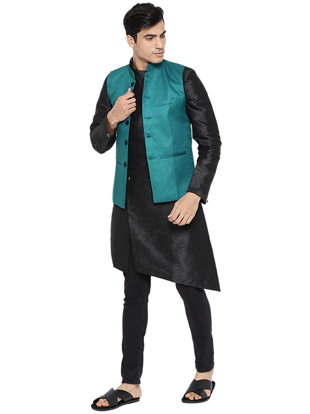 Vastraa Fusion Men's Indian Traditional Cotton Solid Nehru Jacket/Waistcoat