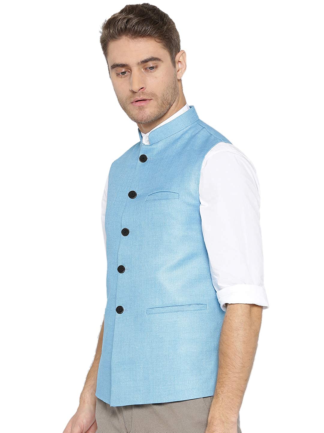 Vastraa Fusion Men's Indian Traditional Cotton Solid Nehru Jacket/Waistcoat