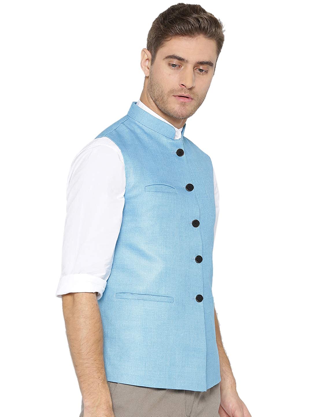 Vastraa Fusion Men's Indian Traditional Cotton Solid Nehru Jacket/Waistcoat