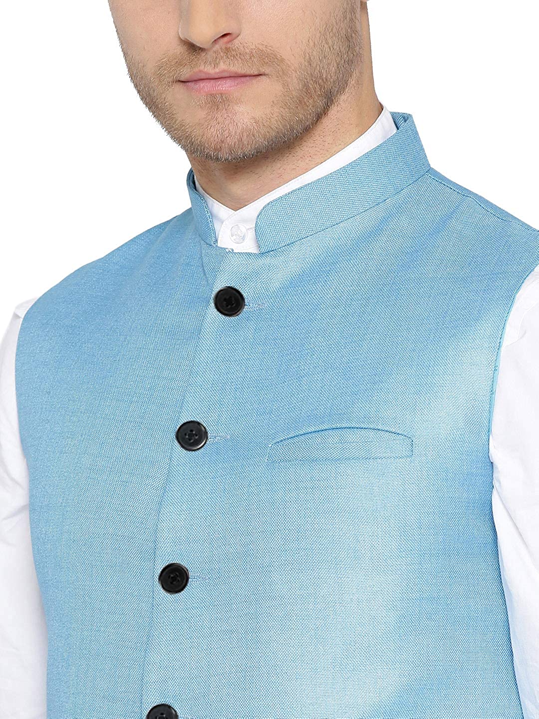 Vastraa Fusion Men's Indian Traditional Cotton Solid Nehru Jacket/Waistcoat