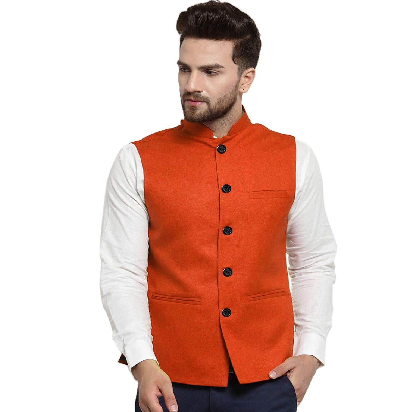 Vastraa Fusion Men's Indian Traditional Cotton Solid Nehru Jacket/Waistcoat