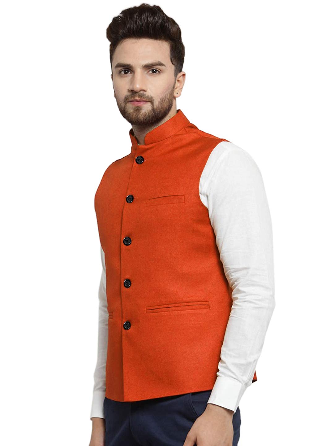 Vastraa Fusion Men's Indian Traditional Cotton Solid Nehru Jacket/Waistcoat