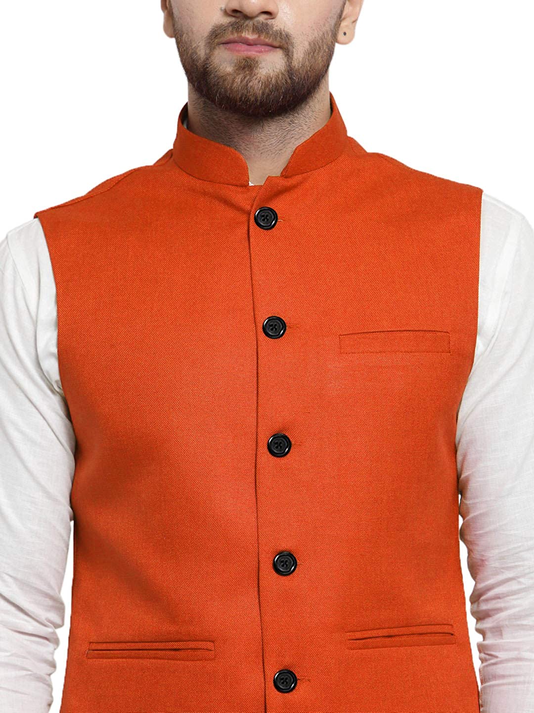 Vastraa Fusion Men's Indian Traditional Cotton Solid Nehru Jacket/Waistcoat