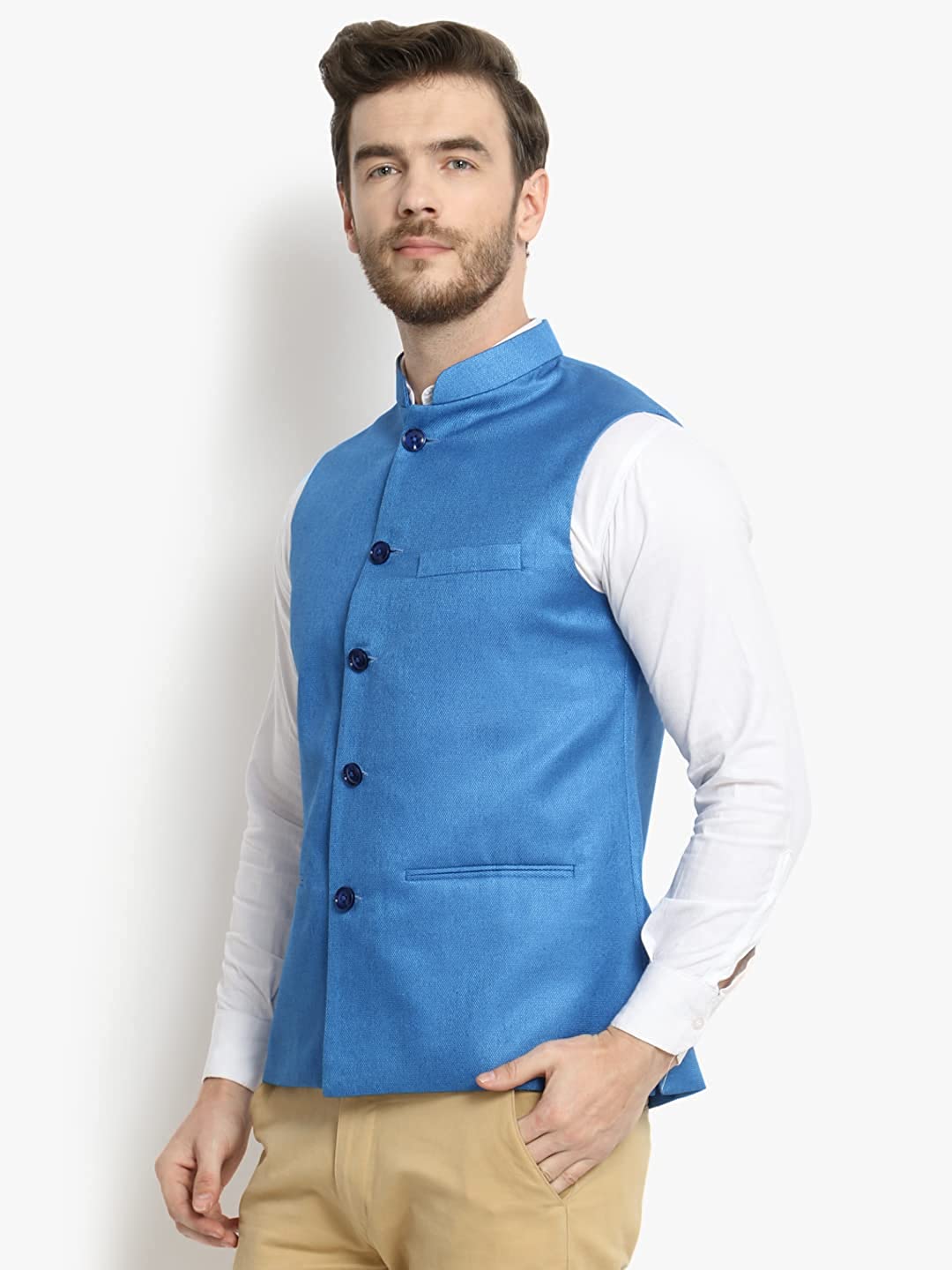 Vastraa Fusion Men's Indian Traditional Cotton Solid Nehru Jacket/Waistcoat