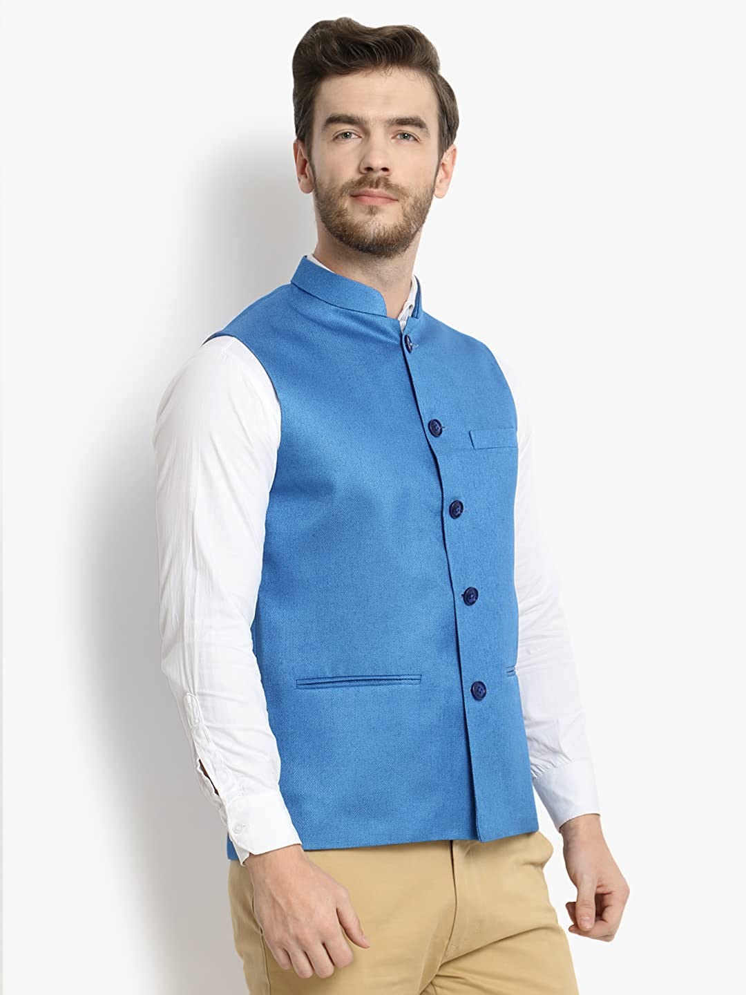 Vastraa Fusion Men's Indian Traditional Cotton Solid Nehru Jacket/Waistcoat