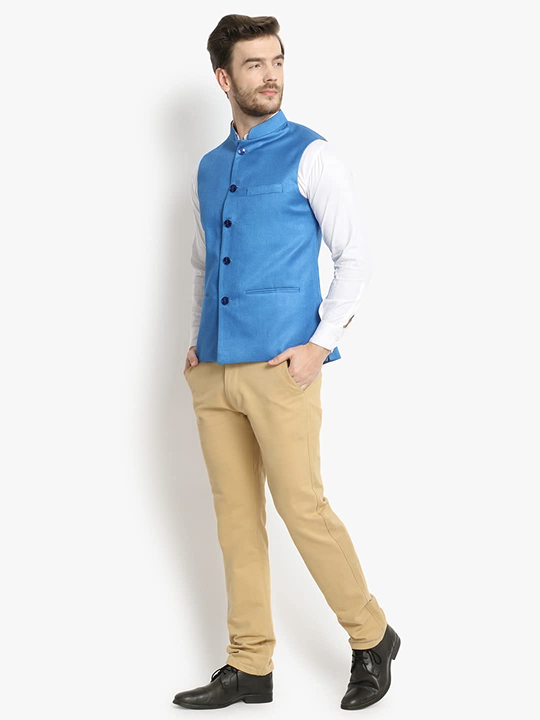 Vastraa Fusion Men's Indian Traditional Cotton Solid Nehru Jacket/Waistcoat