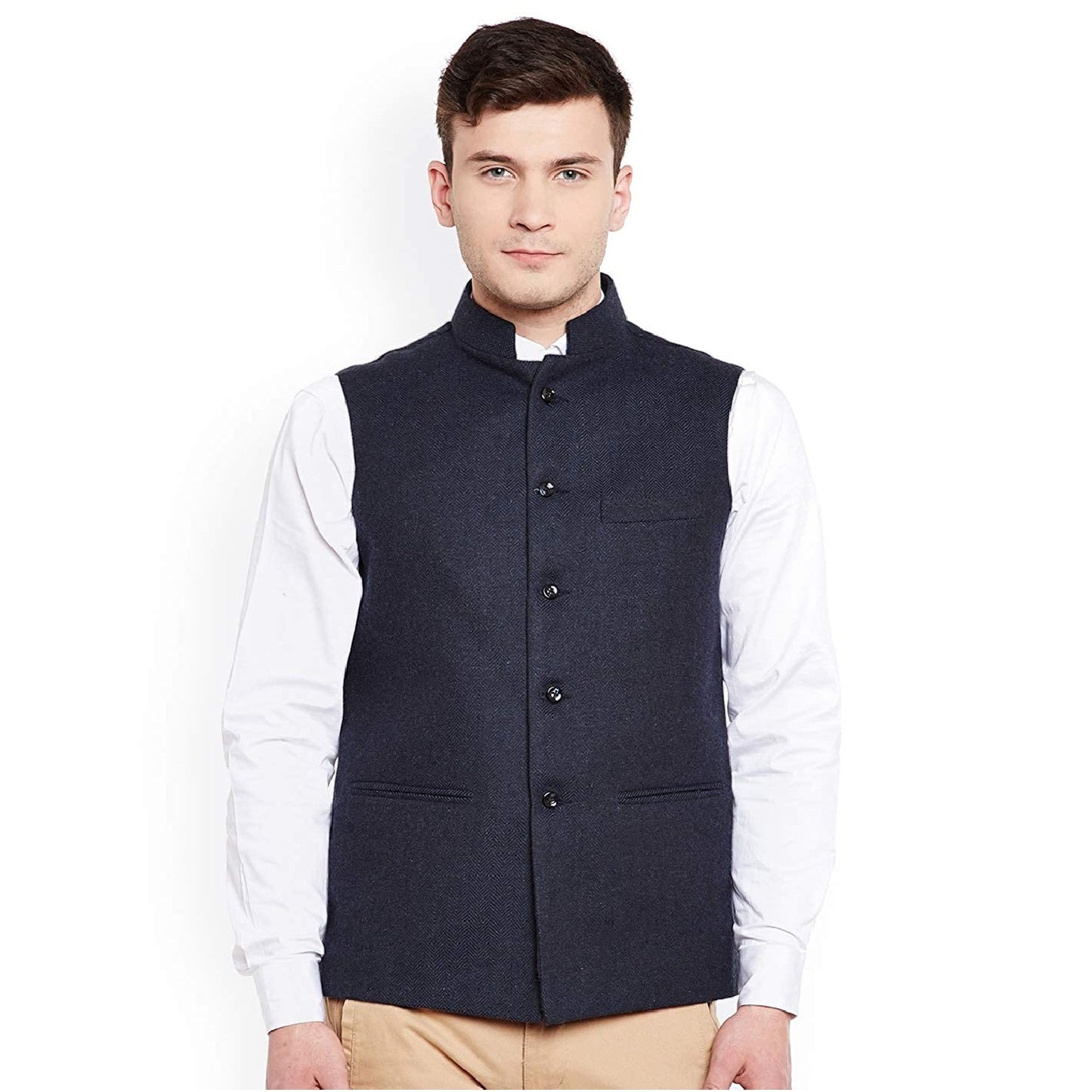 Vastraa Fusion Men's Indian Traditional Cotton Solid Nehru Jacket/Waistcoat