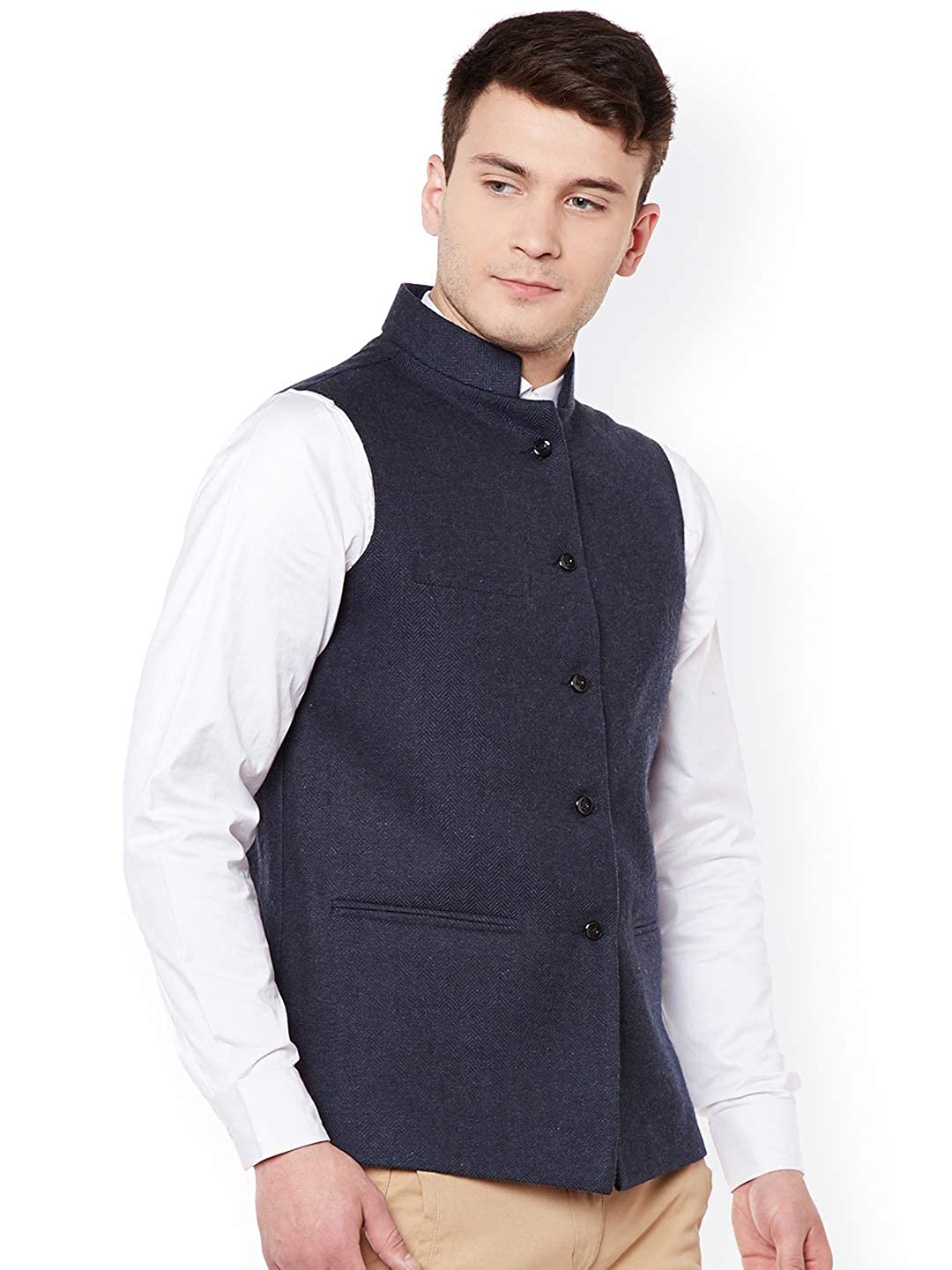 Vastraa Fusion Men's Indian Traditional Cotton Solid Nehru Jacket/Waistcoat