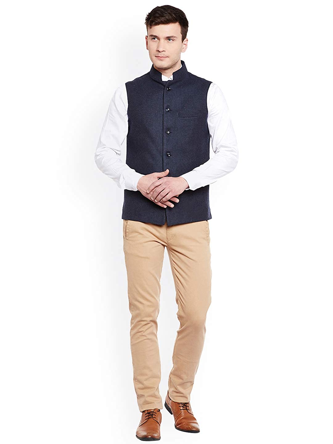 Vastraa Fusion Men's Indian Traditional Cotton Solid Nehru Jacket/Waistcoat