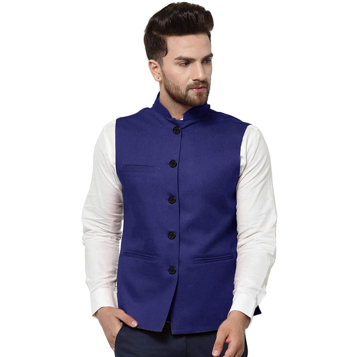 Vastraa Fusion Men's Indian Traditional Cotton Solid Nehru Jacket/Waistcoat