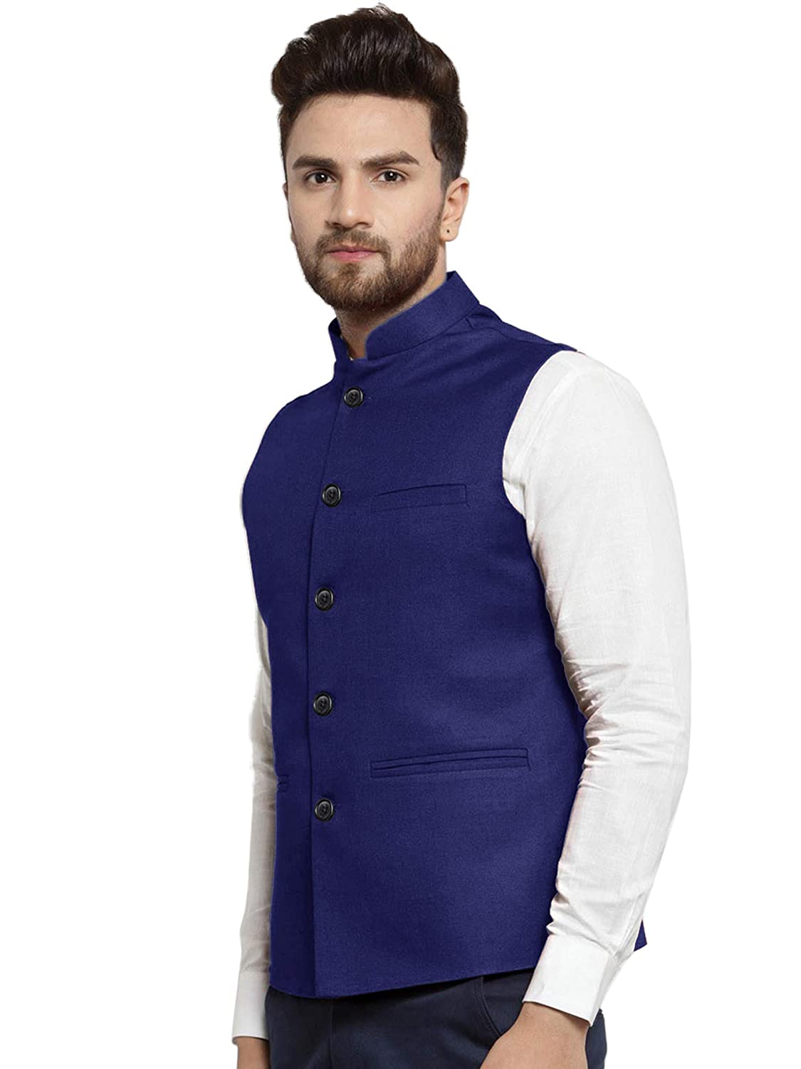 Vastraa Fusion Men's Indian Traditional Cotton Solid Nehru Jacket/Waistcoat