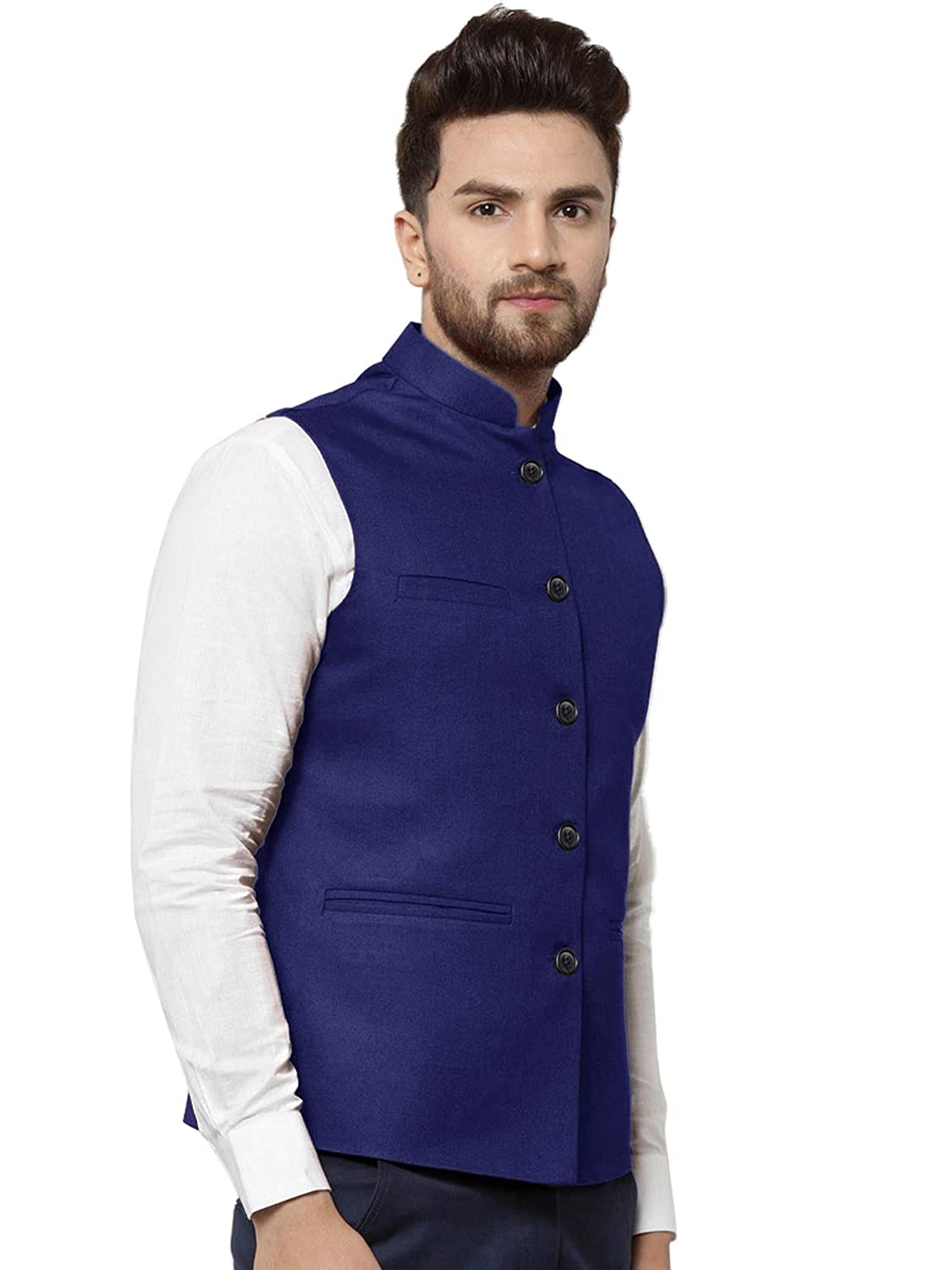 Vastraa Fusion Men's Indian Traditional Cotton Solid Nehru Jacket/Waistcoat