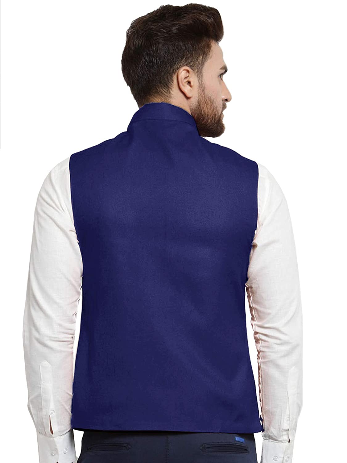 Vastraa Fusion Men's Indian Traditional Cotton Solid Nehru Jacket/Waistcoat