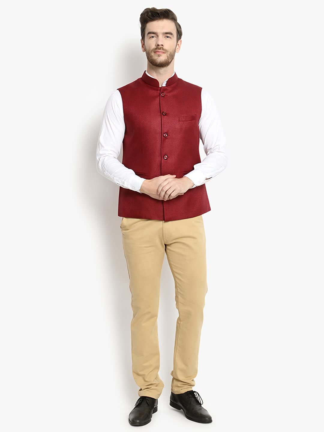 Vastraa Fusion Men's Indian Traditional Cotton Solid Nehru Jacket/Waistcoat