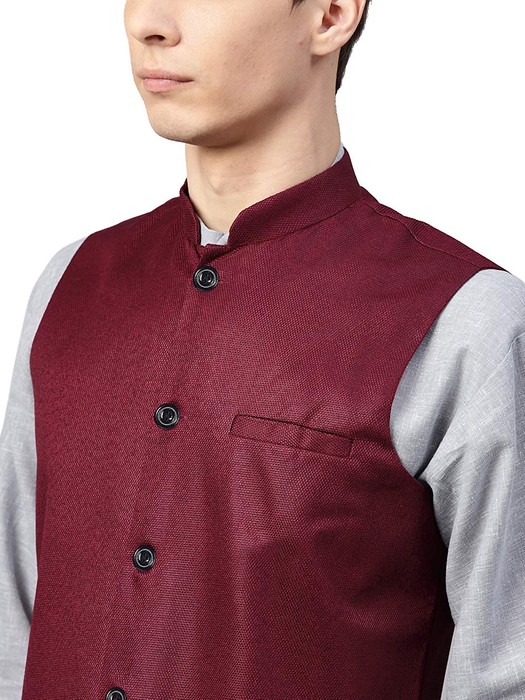 Vastraa Fusion Men's Indian Traditional Cotton Solid Nehru Jacket/Waistcoat