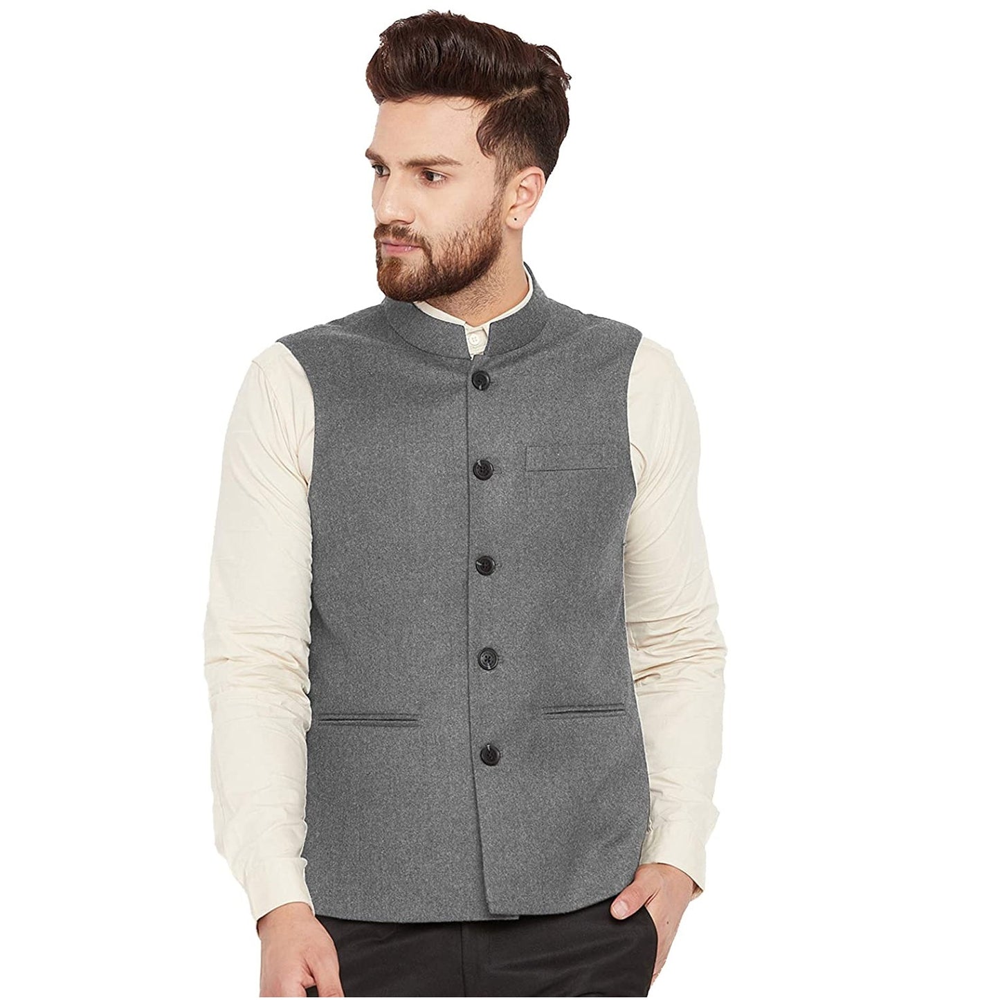 Vastraa Fusion Men's Indian Traditional Cotton Solid Nehru Jacket/Waistcoat