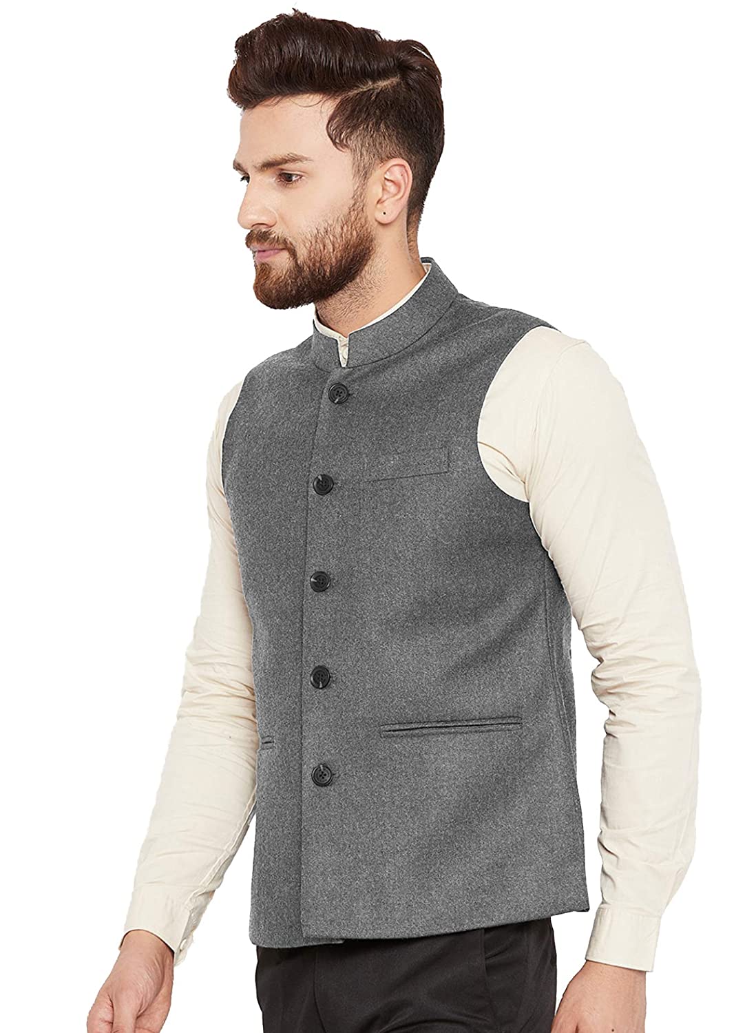 Vastraa Fusion Men's Indian Traditional Cotton Solid Nehru Jacket/Waistcoat