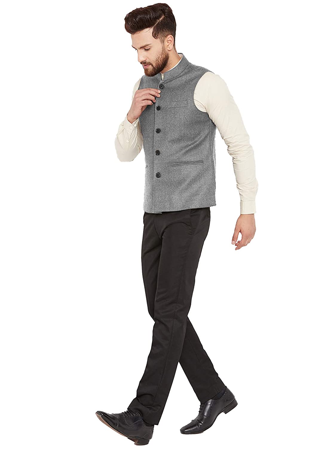 Vastraa Fusion Men's Indian Traditional Cotton Solid Nehru Jacket/Waistcoat