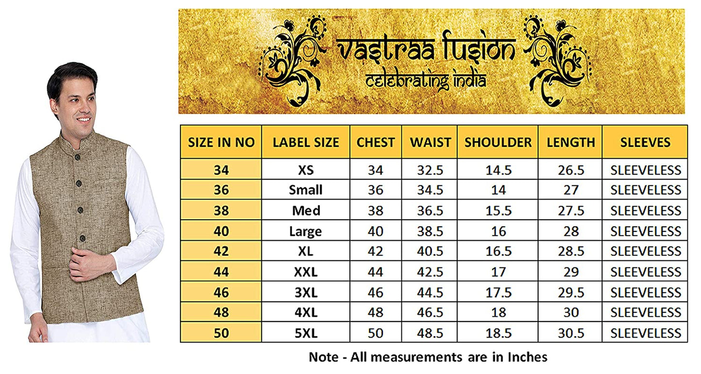 Vastraa Fusion Men's Indian Traditional Cotton Solid Nehru Jacket/Waistcoat