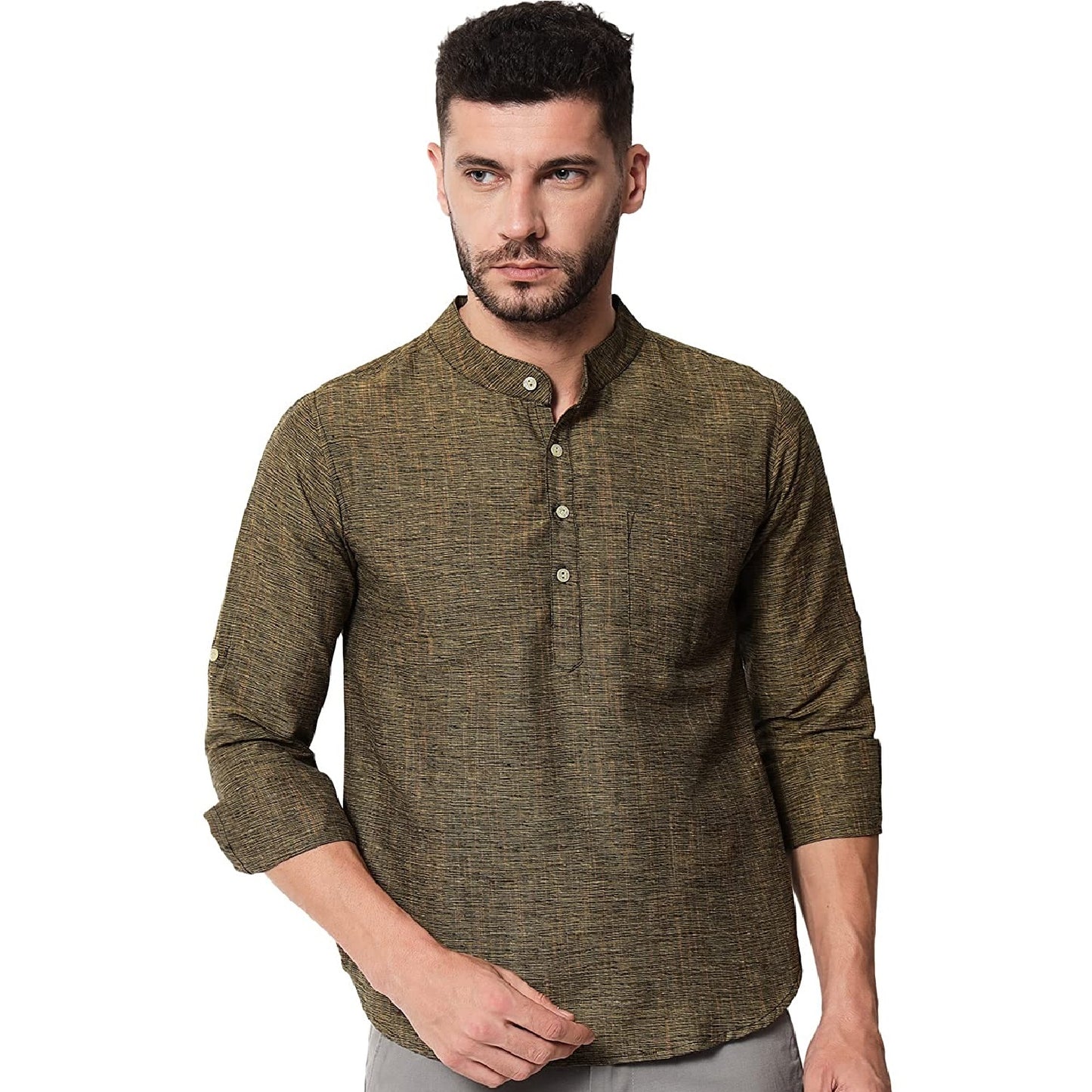 Vastraa Fusion Short Kurta For Men South Cotton Khadi Look in Short Kurta