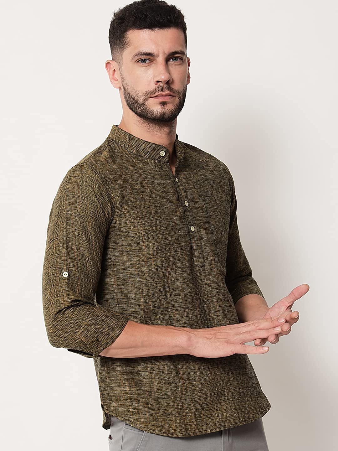 Vastraa Fusion Short Kurta For Men South Cotton Khadi Look in Short Kurta