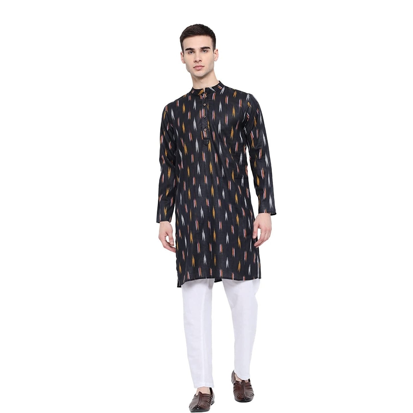 Kurta For Men South Cotton Khadi Look in Mix Ikkat Patterns Kurta