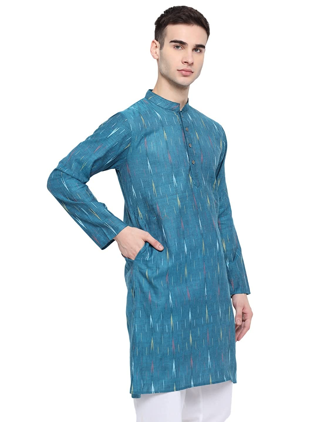 Kurta For Men South Cotton Khadi Look in Mix Ikkat Patterns Kurta