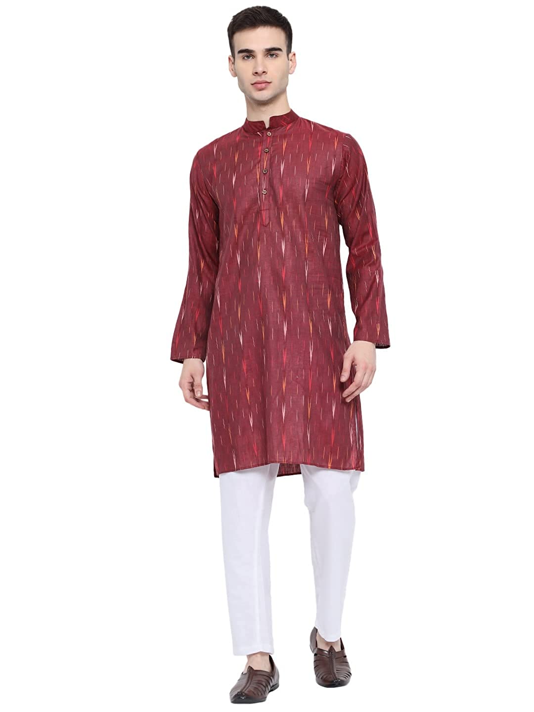 Kurta For Men South Cotton Khadi Look in Mix Ikkat Patterns Kurta