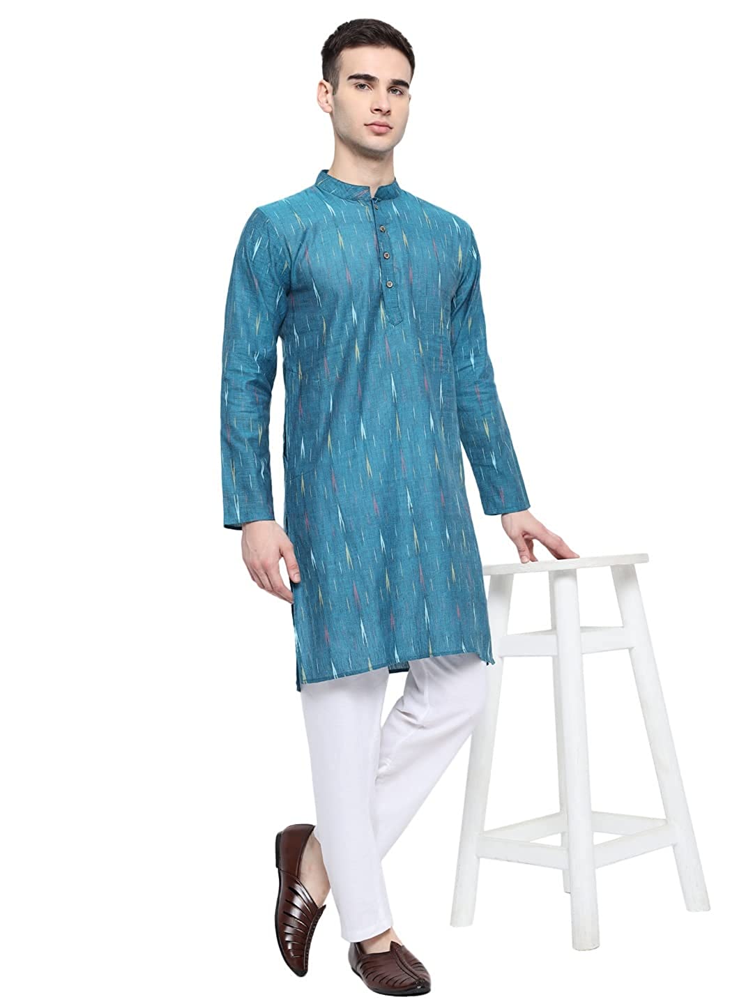 Kurta For Men South Cotton Khadi Look in Mix Ikkat Patterns Kurta