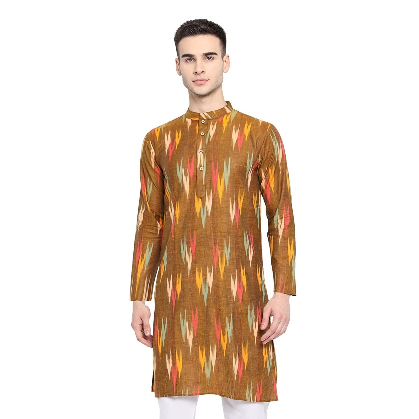 Kurta For Men South Cotton Khadi Look in Mix Ikkat Patterns Kurta