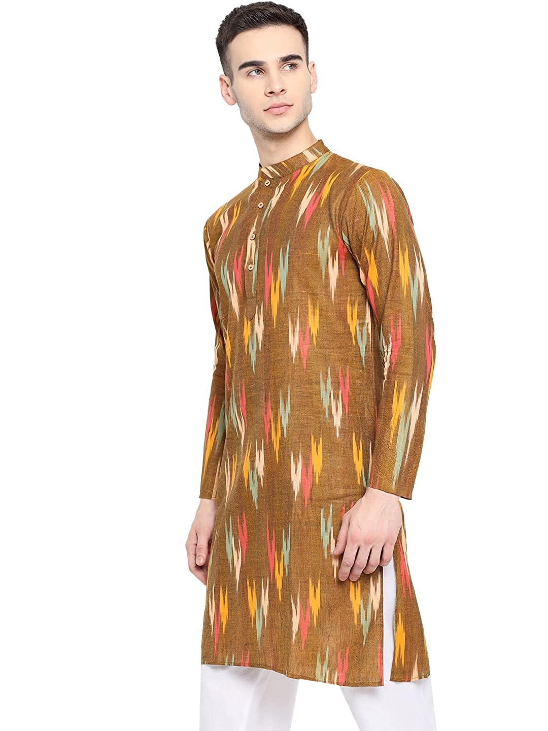 Kurta For Men South Cotton Khadi Look in Mix Ikkat Patterns Kurta