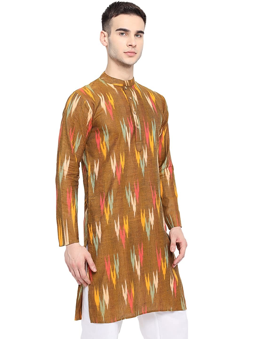 Kurta For Men South Cotton Khadi Look in Mix Ikkat Patterns Kurta