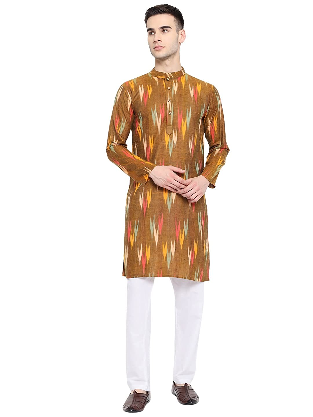 Kurta For Men South Cotton Khadi Look in Mix Ikkat Patterns Kurta