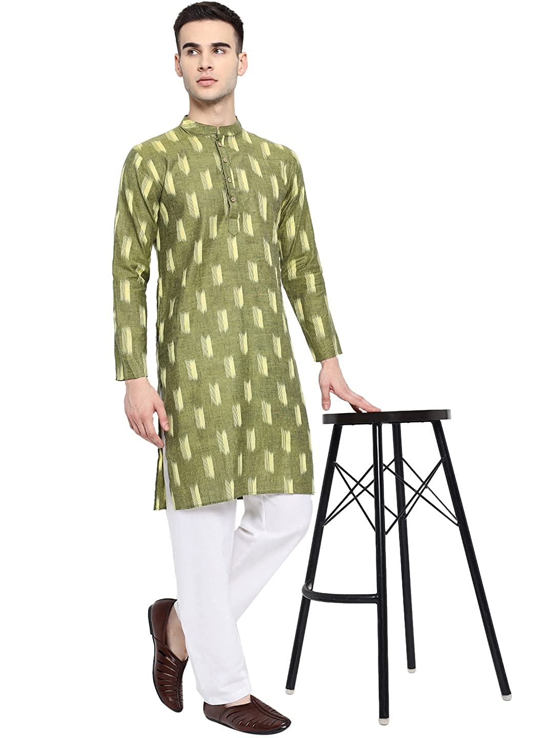 Kurta For Men South Cotton Khadi Look in Mix Ikkat Patterns Kurta