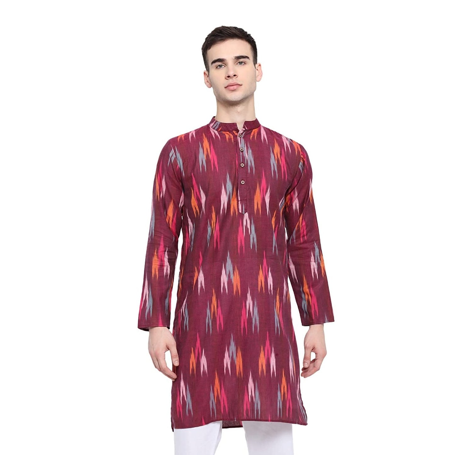 Kurta For Men South Cotton Khadi Look in Mix Ikkat Patterns Kurta