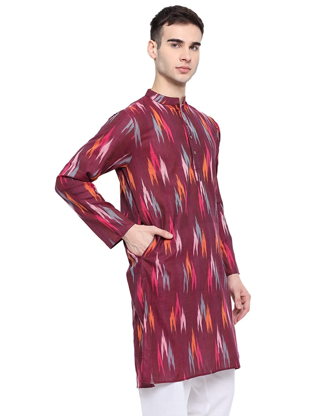 Kurta For Men South Cotton Khadi Look in Mix Ikkat Patterns Kurta