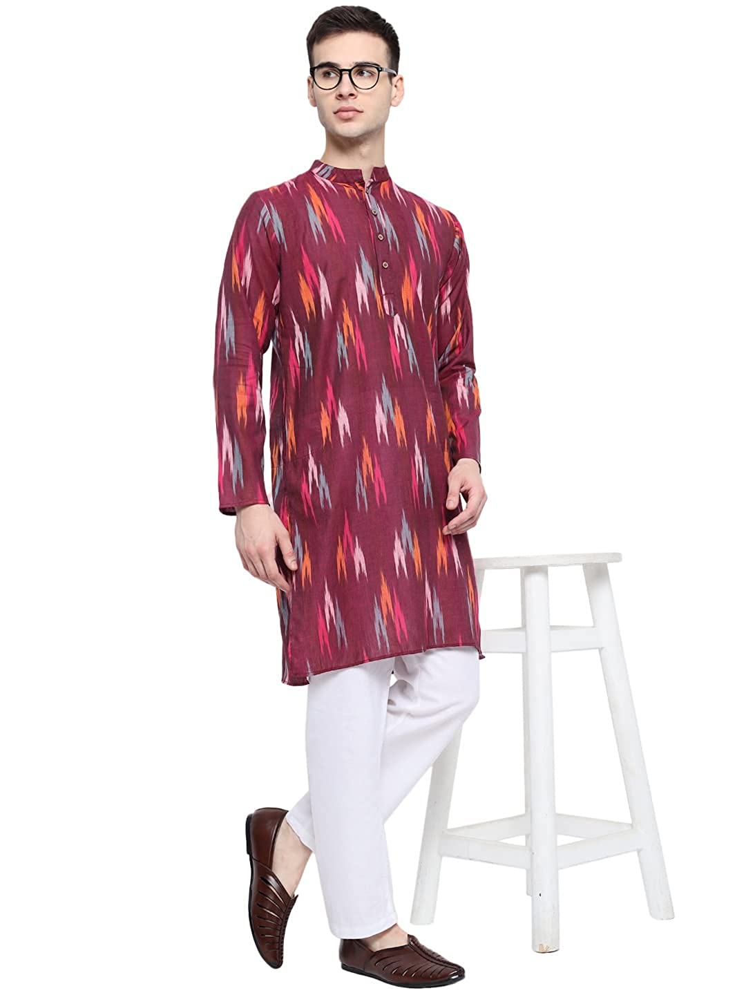 Kurta For Men South Cotton Khadi Look in Mix Ikkat Patterns Kurta