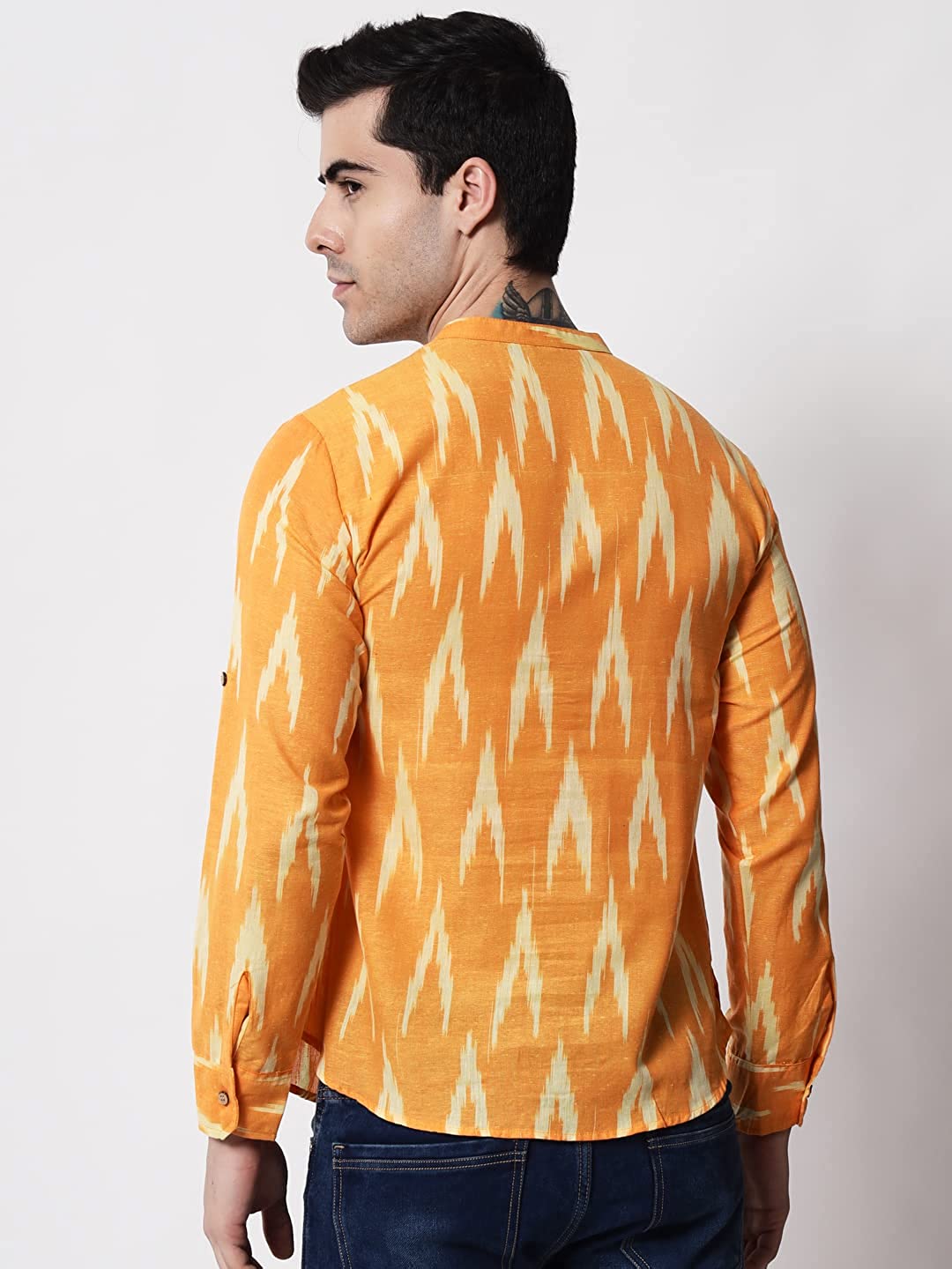 Vastraa Fusion Short Kurta For Men Mix Ikat Pattern Look In Short Kurta