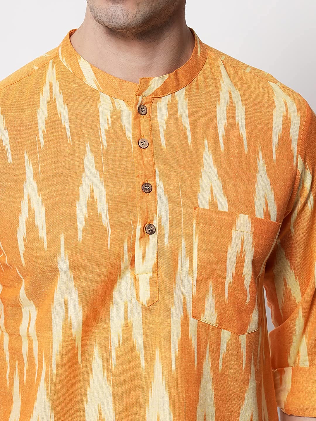 Vastraa Fusion Short Kurta For Men Mix Ikat Pattern Look In Short Kurta