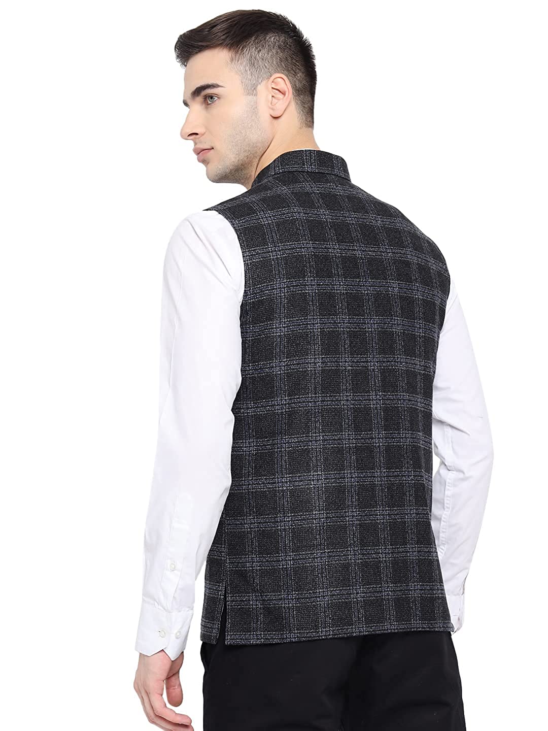 Vastraa Fusion Modi Jacket Waistcoat Checks Pattern Woolen Nehru Jacket