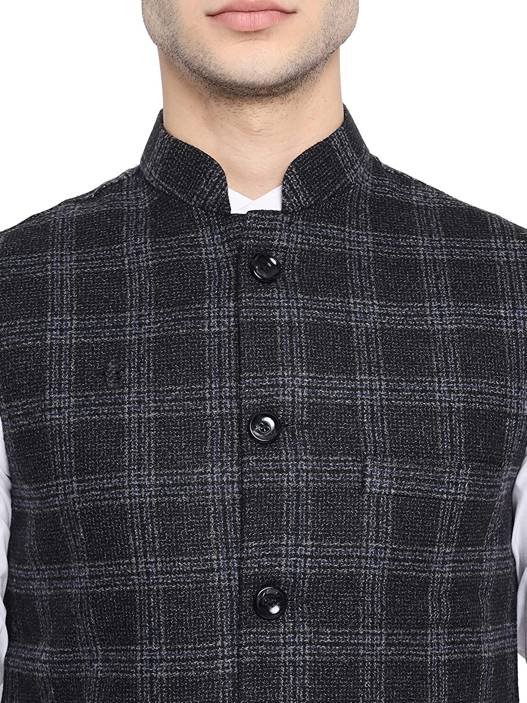 Vastraa Fusion Modi Jacket Waistcoat Checks Pattern Woolen Nehru Jacket