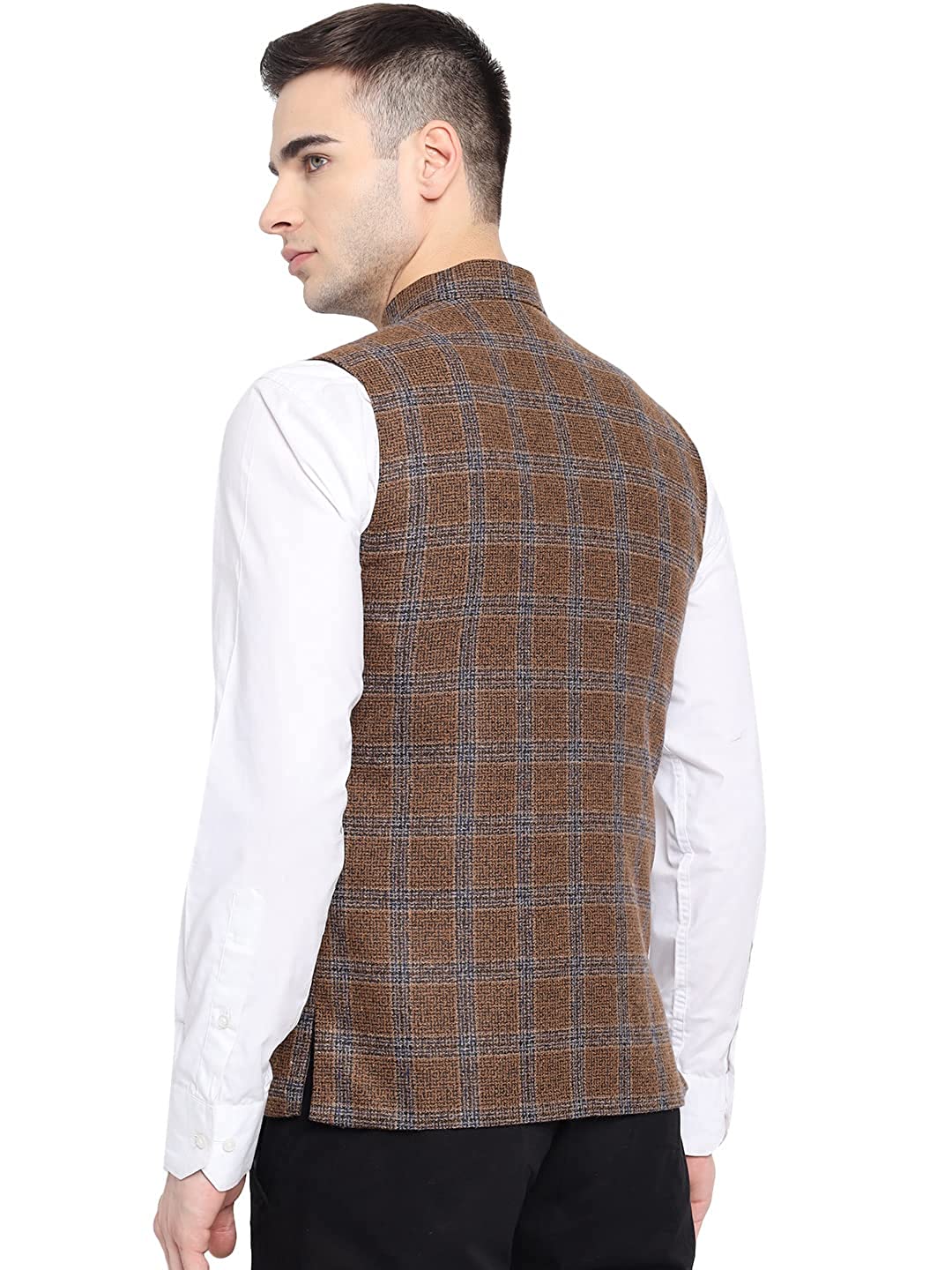 Vastraa Fusion Modi Jacket Waistcoat Checks Pattern Woolen Nehru Jacket