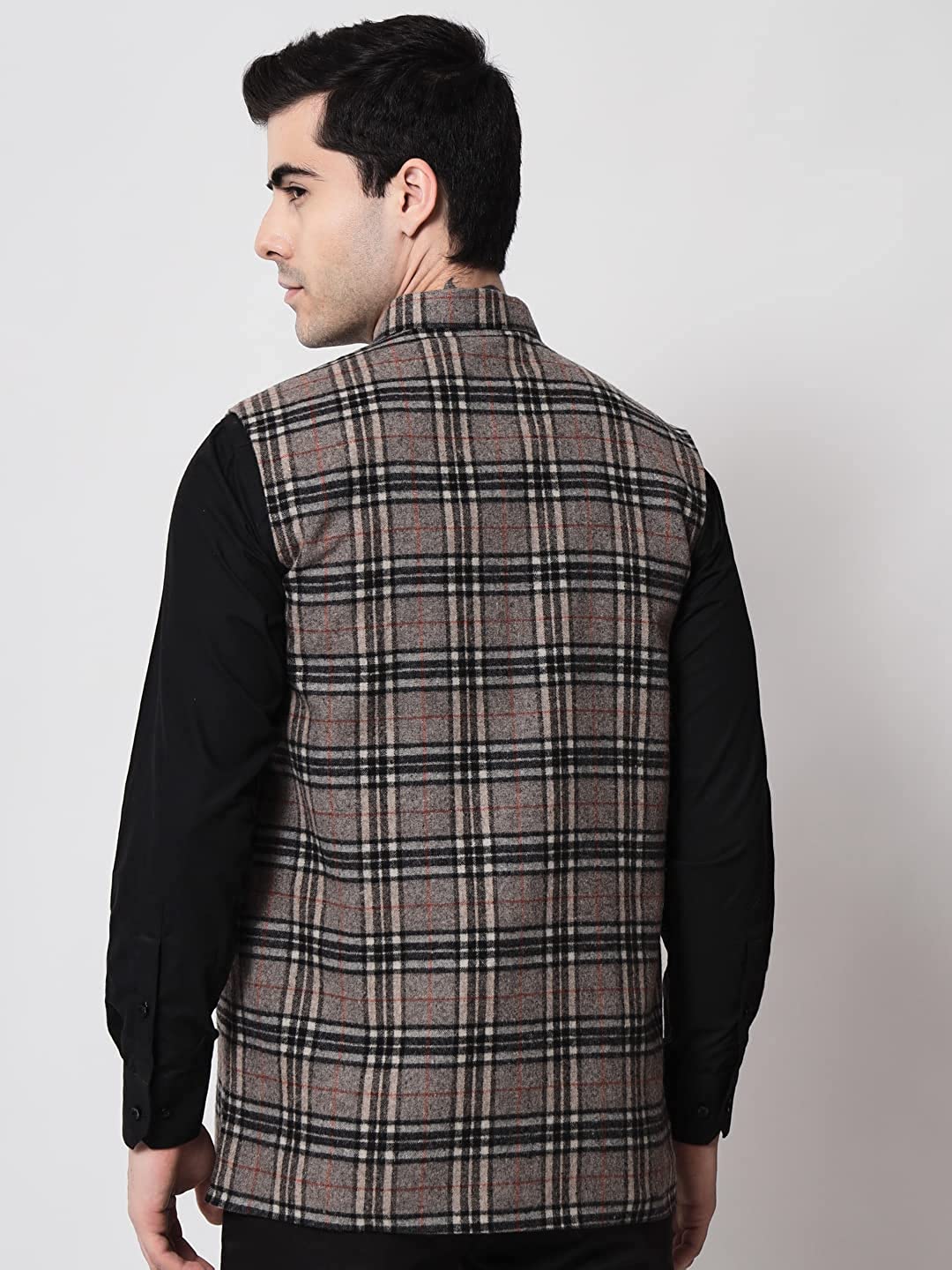 Vastraa Fusion Modi Jacket Waistcoat Checks Pattern Woolen Nehru Jacket