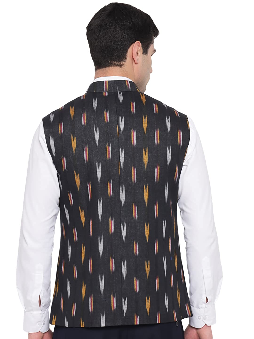 Vastraa Fusion Modi Jacket / Waistcoat - Khadi Look in Mix Ikat Patterns - South Cotton Nehru Jacket