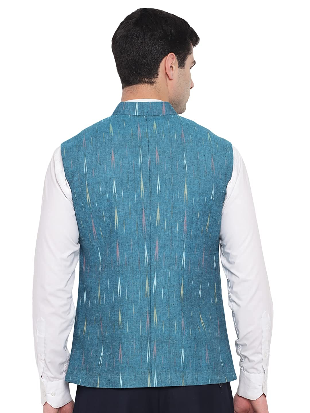 Vastraa Fusion Modi Jacket / Waistcoat - Khadi Look in Mix Ikat Patterns - South Cotton Nehru Jacket