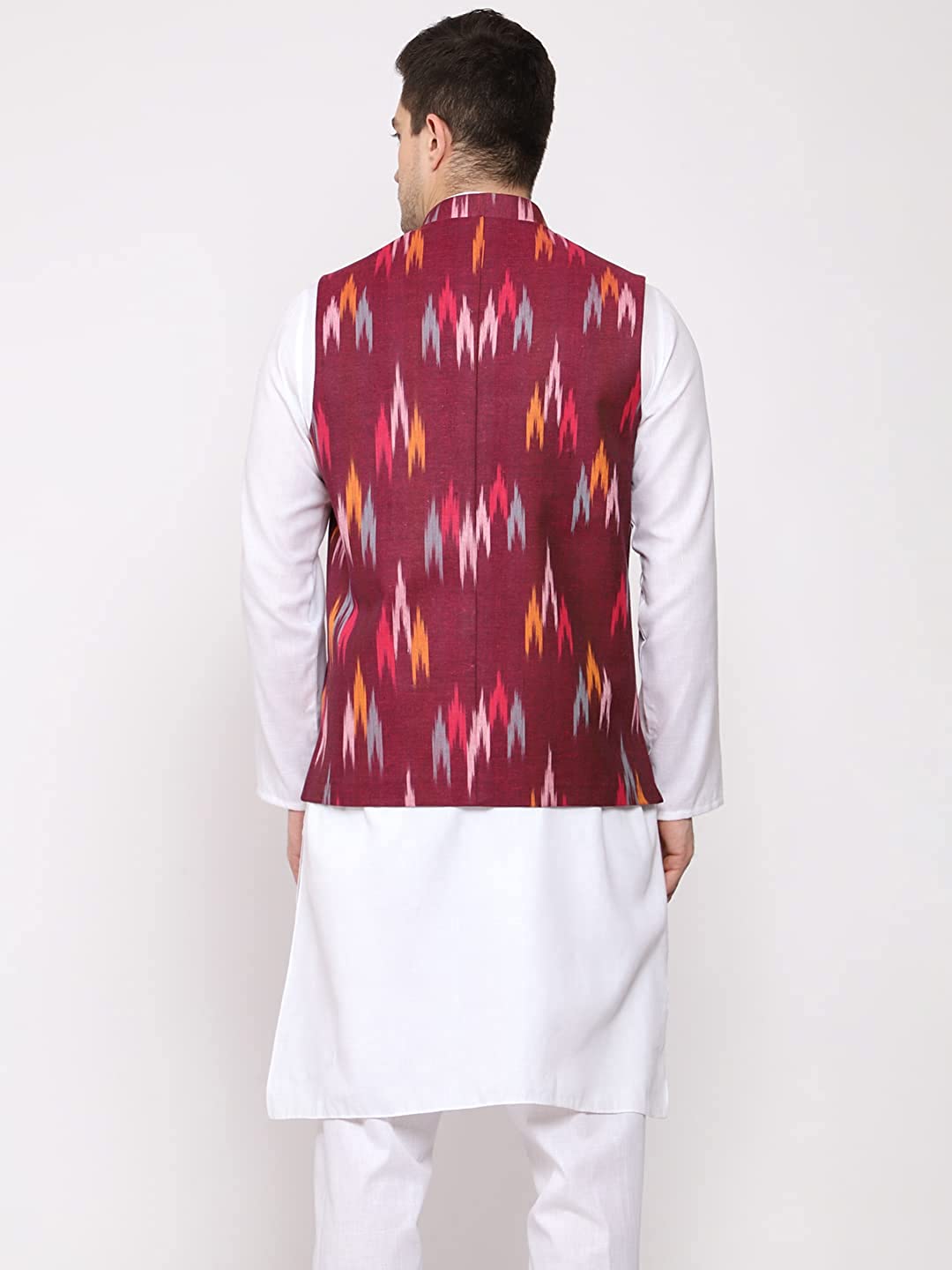 Vastraa Fusion Modi Jacket / Waistcoat - Khadi Look in Mix Ikat Patterns - South Cotton Nehru Jacket